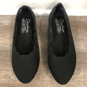 Skechers Women's 7.5 Air-Cooled Memory Foam Stretch Fit Black Knit Flats